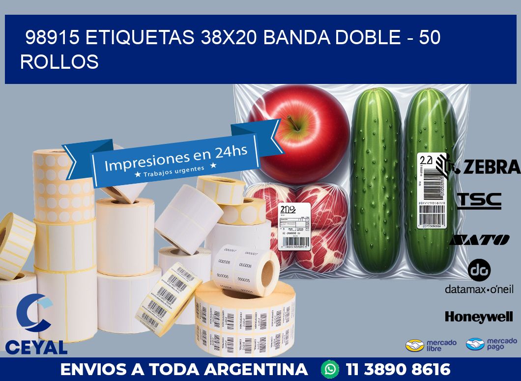 98915 ETIQUETAS 38X20 BANDA DOBLE – 50 ROLLOS
