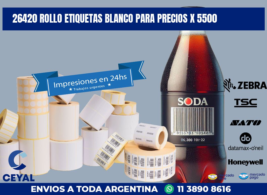 26420 ROLLO ETIQUETAS BLANCO PARA PRECIOS X 5500