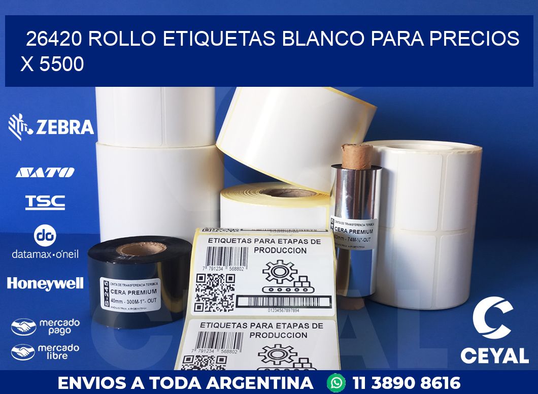 26420 ROLLO ETIQUETAS BLANCO PARA PRECIOS X 5500