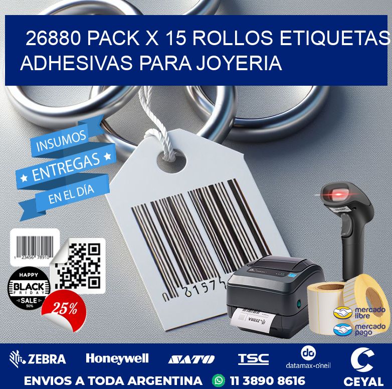 26880 PACK X 15 ROLLOS ETIQUETAS ADHESIVAS PARA JOYERIA
