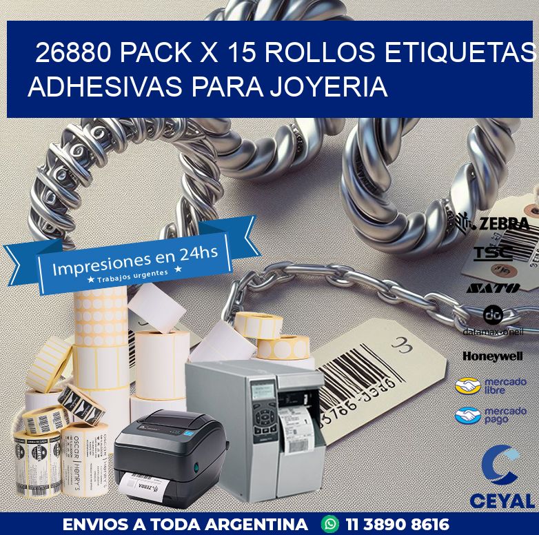 26880 PACK X 15 ROLLOS ETIQUETAS ADHESIVAS PARA JOYERIA