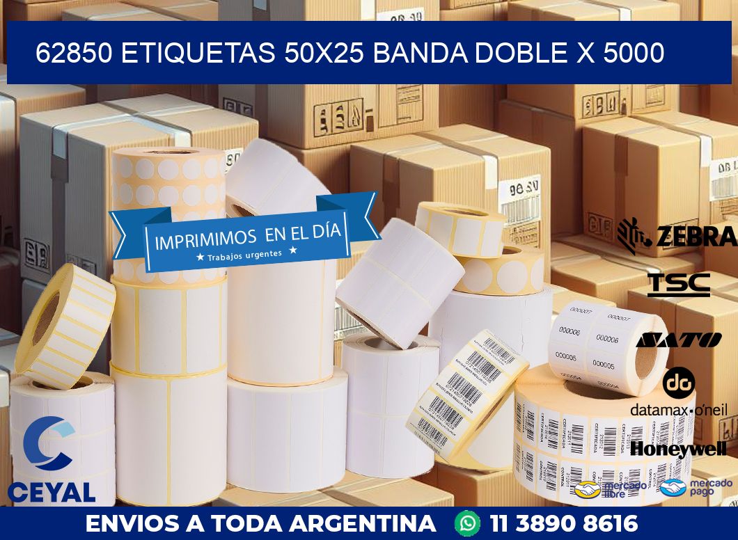 62850 ETIQUETAS 50X25 BANDA DOBLE X 5000