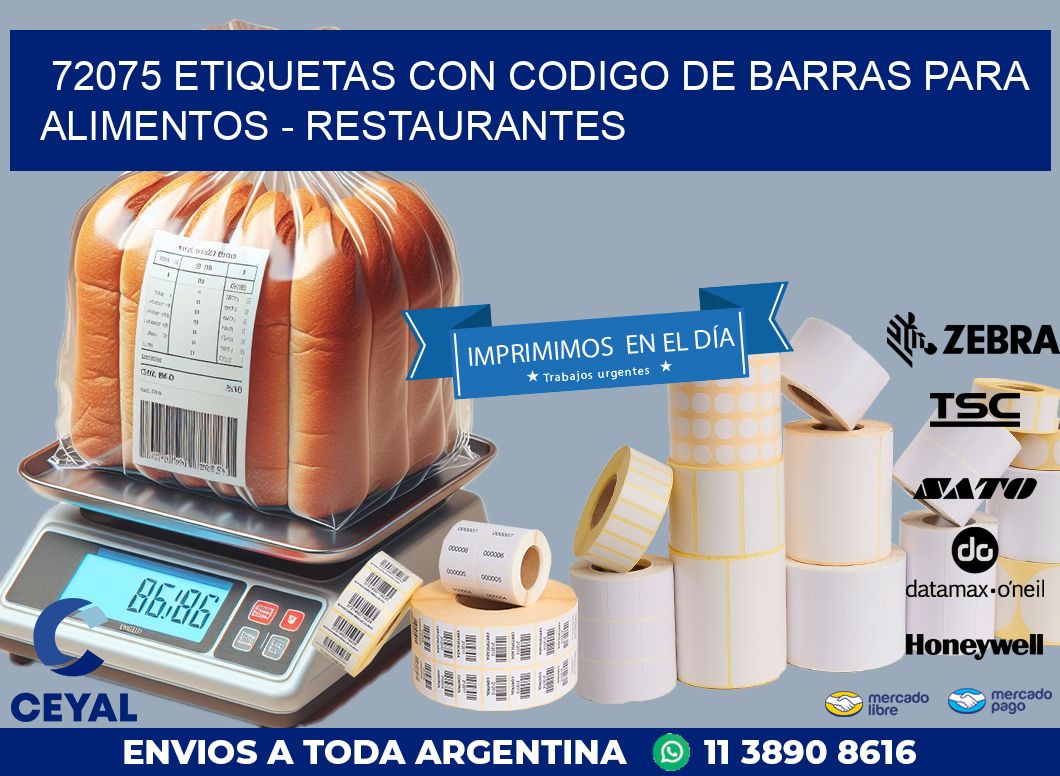 72075 ETIQUETAS CON CODIGO DE BARRAS PARA ALIMENTOS - RESTAURANTES