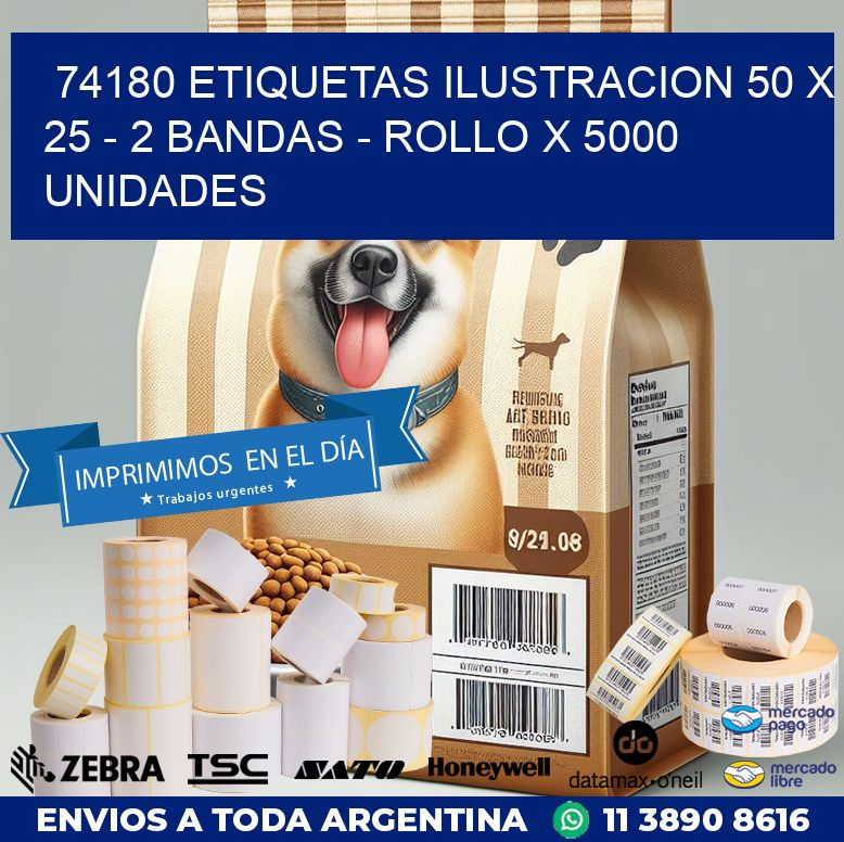 74180 ETIQUETAS ILUSTRACION 50 X 25 - 2 BANDAS - ROLLO X 5000 UNIDADES