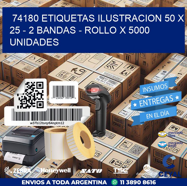 74180 ETIQUETAS ILUSTRACION 50 X 25 – 2 BANDAS – ROLLO X 5000 UNIDADES