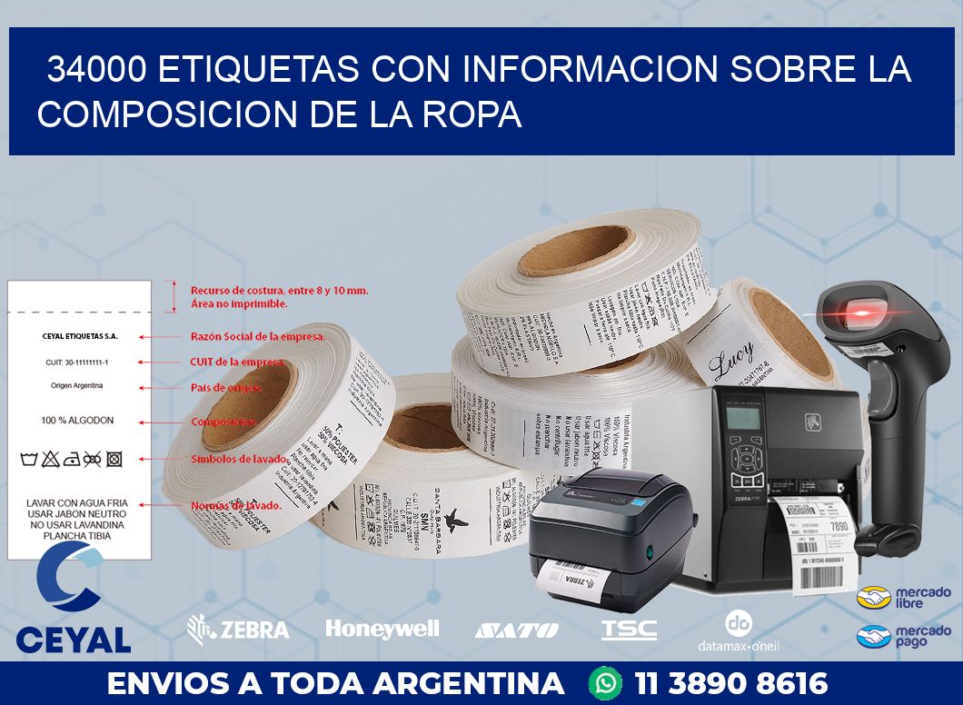 34000 ETIQUETAS CON INFORMACION SOBRE LA COMPOSICION DE LA ROPA