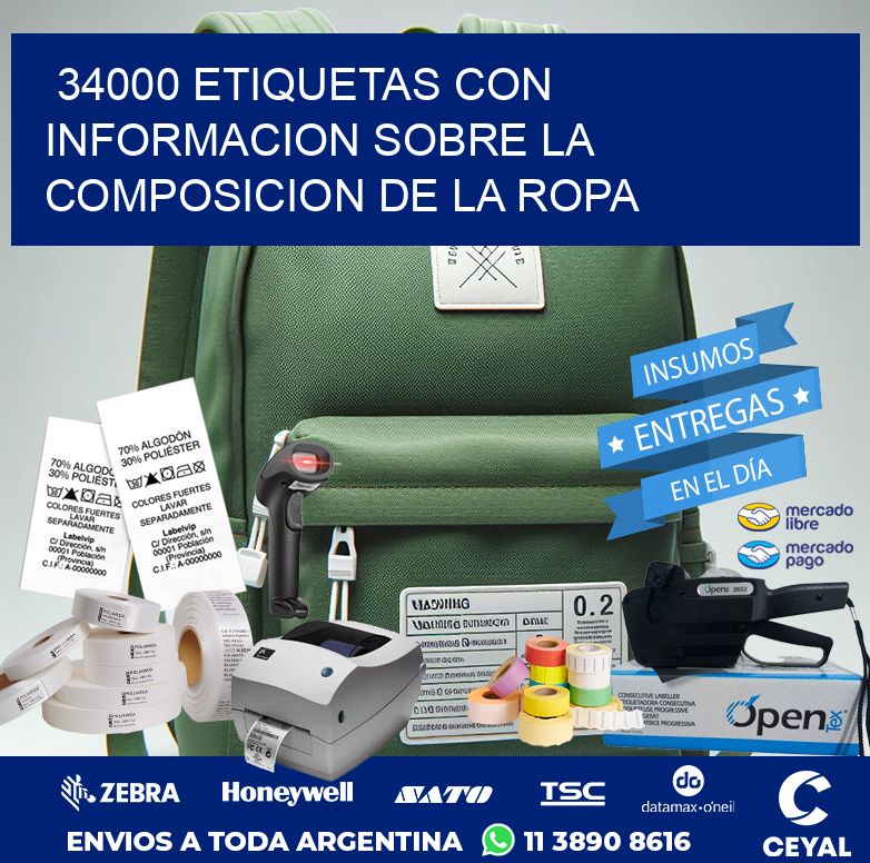 34000 ETIQUETAS CON INFORMACION SOBRE LA COMPOSICION DE LA ROPA