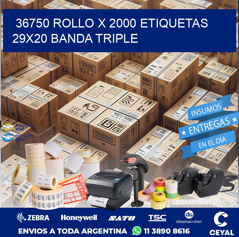 36750 ROLLO X 2000 ETIQUETAS 29X20 BANDA TRIPLE