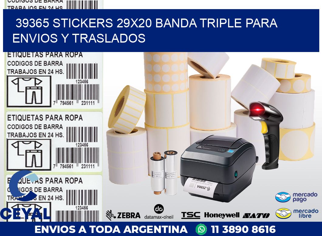 39365 STICKERS 29X20 BANDA TRIPLE PARA ENVIOS Y TRASLADOS
