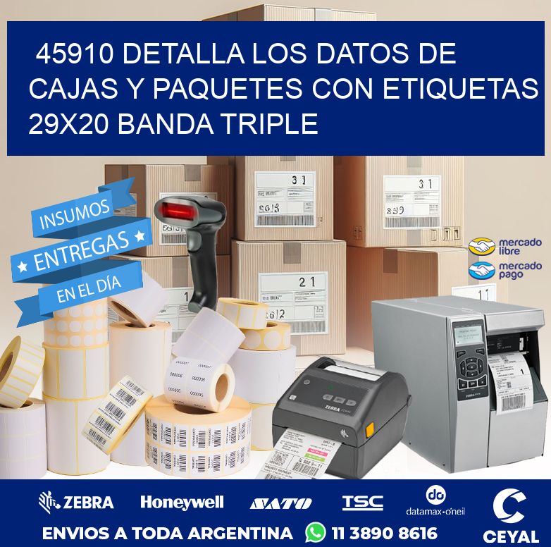 45910 DETALLA LOS DATOS DE CAJAS Y PAQUETES CON ETIQUETAS 29X20 BANDA TRIPLE