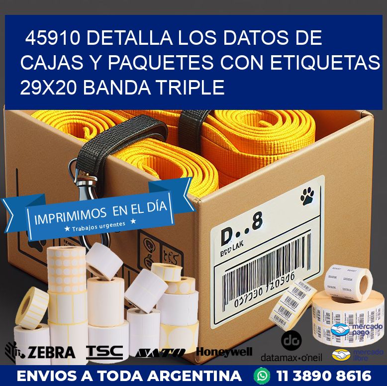 45910 DETALLA LOS DATOS DE CAJAS Y PAQUETES CON ETIQUETAS 29X20 BANDA TRIPLE