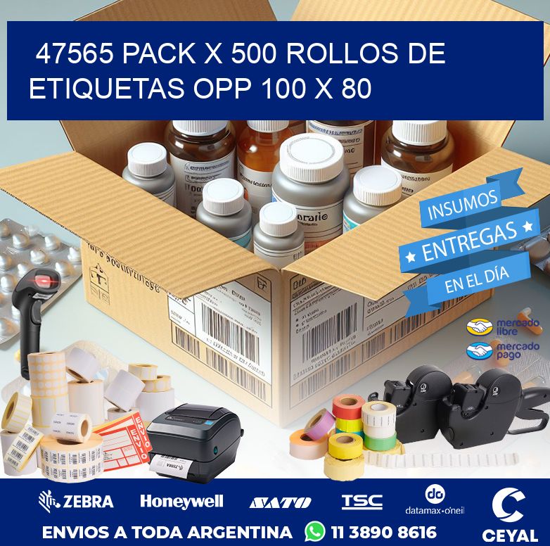 47565 PACK X 500 ROLLOS DE ETIQUETAS OPP 100 X 80