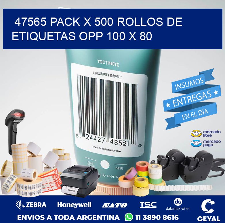 47565 PACK X 500 ROLLOS DE ETIQUETAS OPP 100 X 80