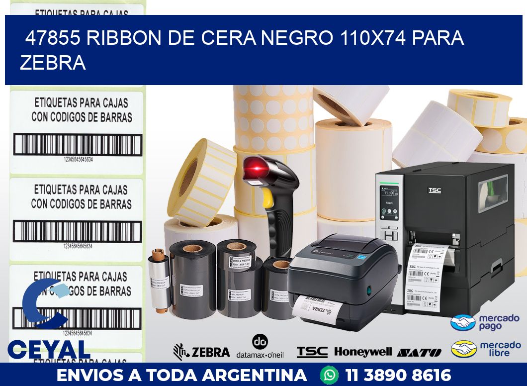 47855 RIBBON DE CERA NEGRO 110X74 PARA ZEBRA