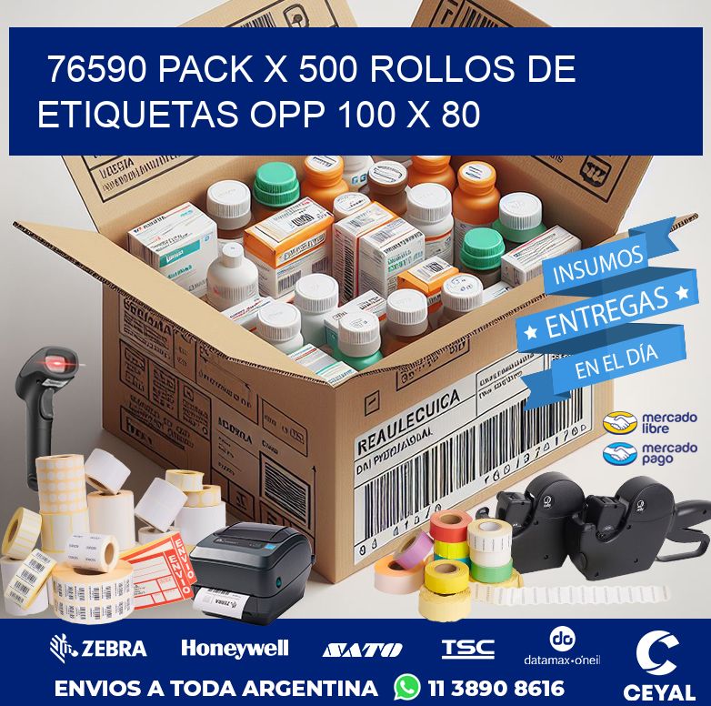 76590 PACK X 500 ROLLOS DE ETIQUETAS OPP 100 X 80