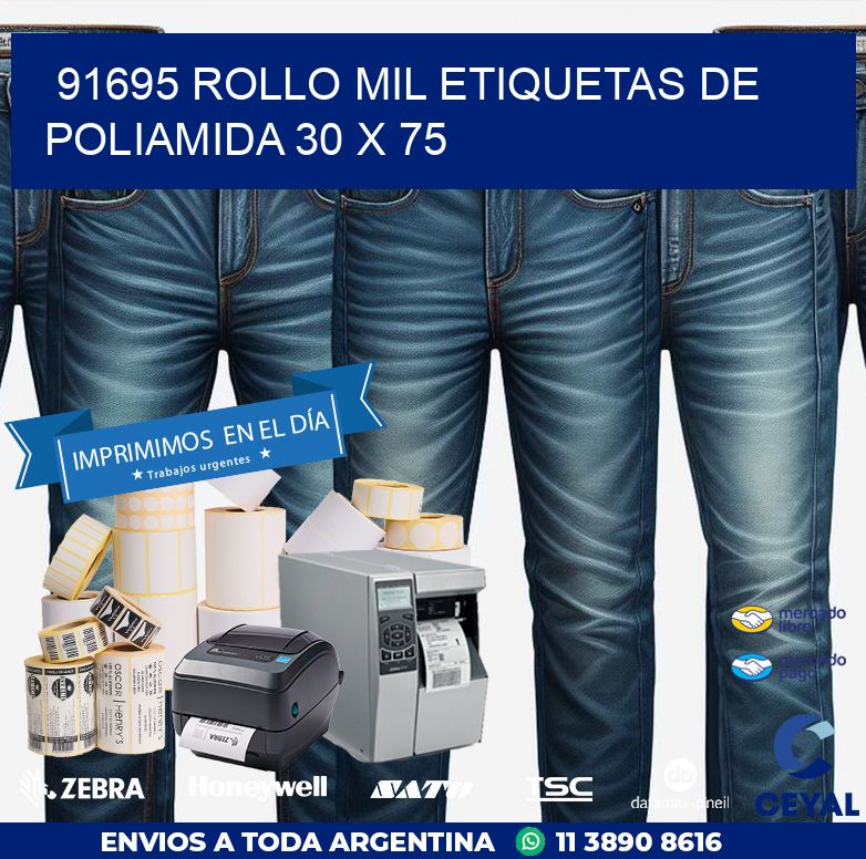91695 ROLLO MIL ETIQUETAS DE POLIAMIDA 30 X 75