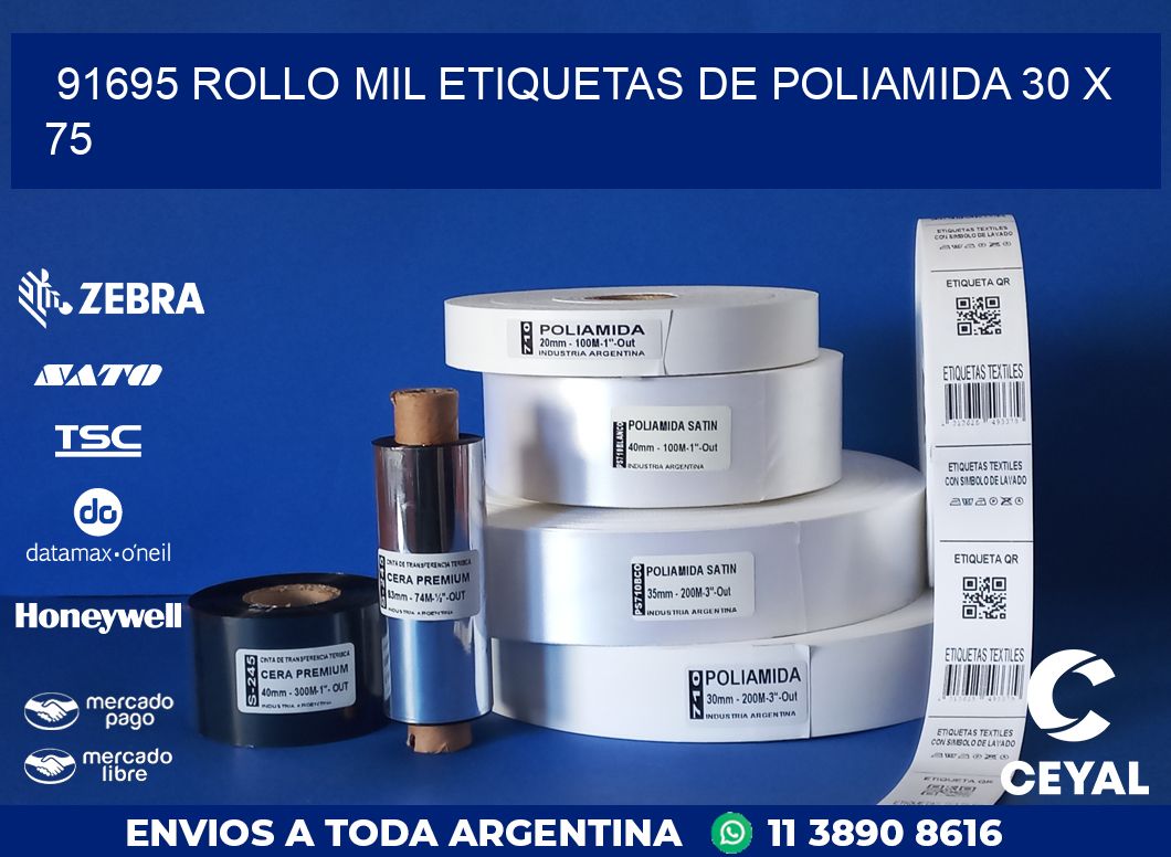 91695 ROLLO MIL ETIQUETAS DE POLIAMIDA 30 X 75