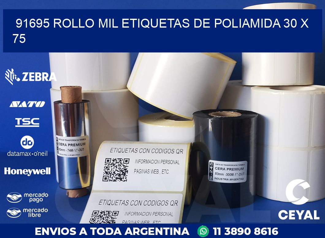 91695 ROLLO MIL ETIQUETAS DE POLIAMIDA 30 X 75