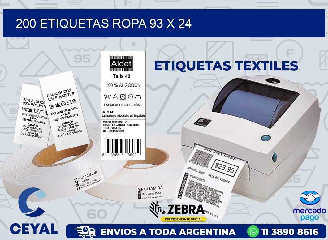 200 ETIQUETAS ROPA 93 x 24