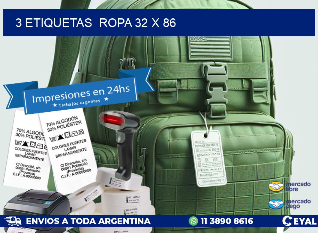 3 ETIQUETAS ROPA 32 x 86