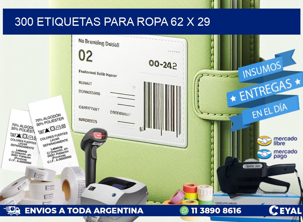 300 ETIQUETAS PARA ROPA 62 x 29