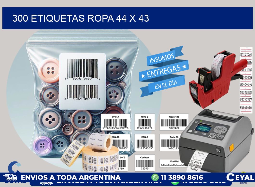 300 ETIQUETAS ROPA 44 x 43