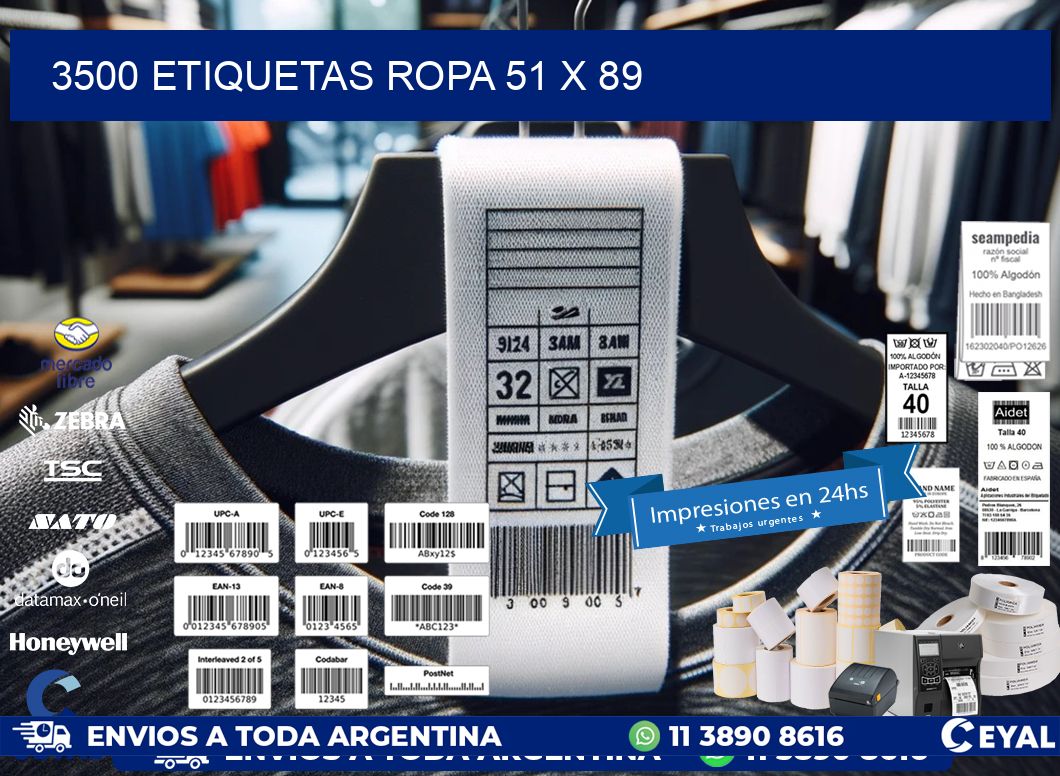 3500 ETIQUETAS ROPA 51 x 89