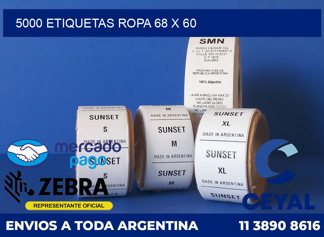 5000 ETIQUETAS ROPA 68 x 60
