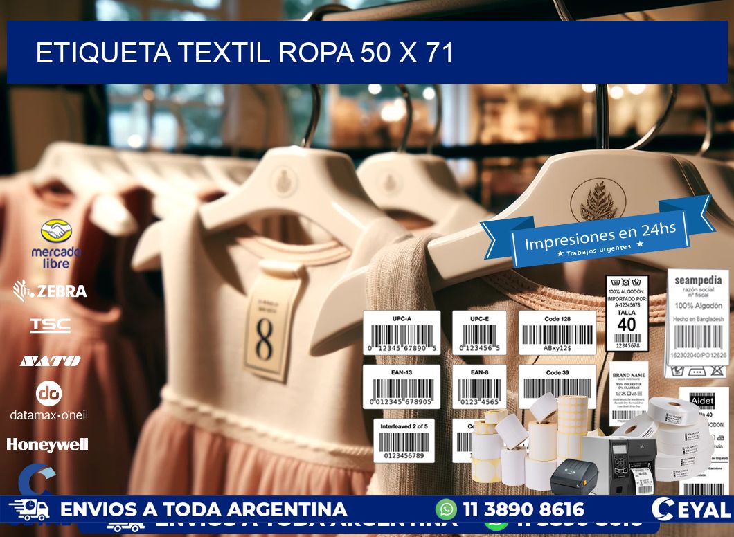 ETIQUETA TEXTIL ROPA 50 x 71