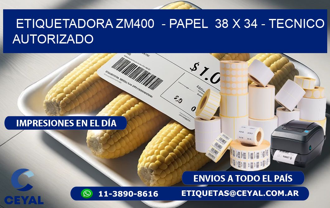 ETIQUETADORA ZM400 - PAPEL 38 x 34 - TECNICO AUTORIZADO