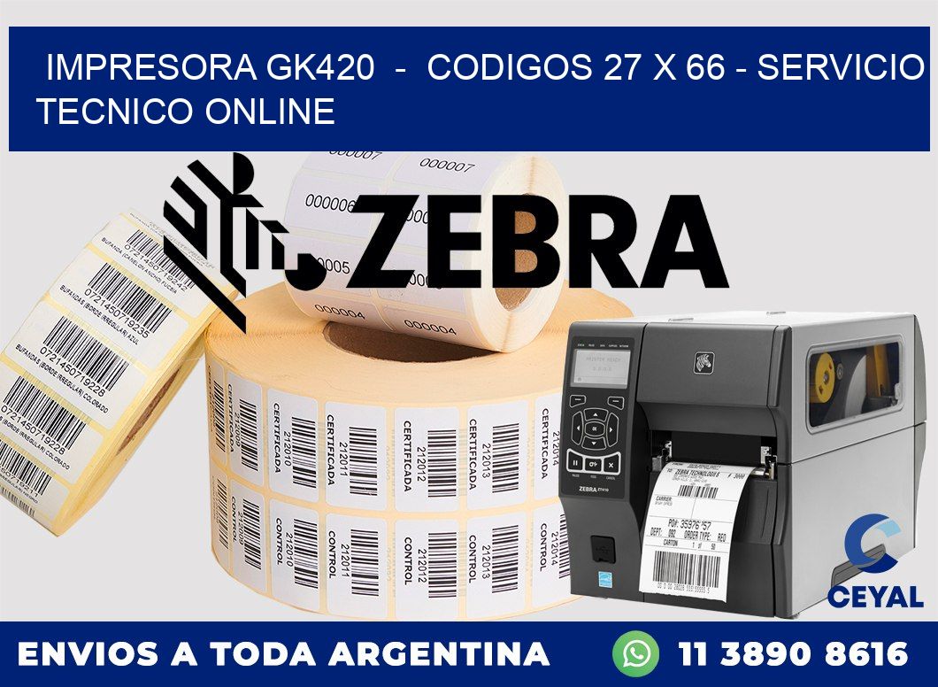 IMPRESORA GK420  -  CODIGOS 27 x 66 - SERVICIO TECNICO ONLINE