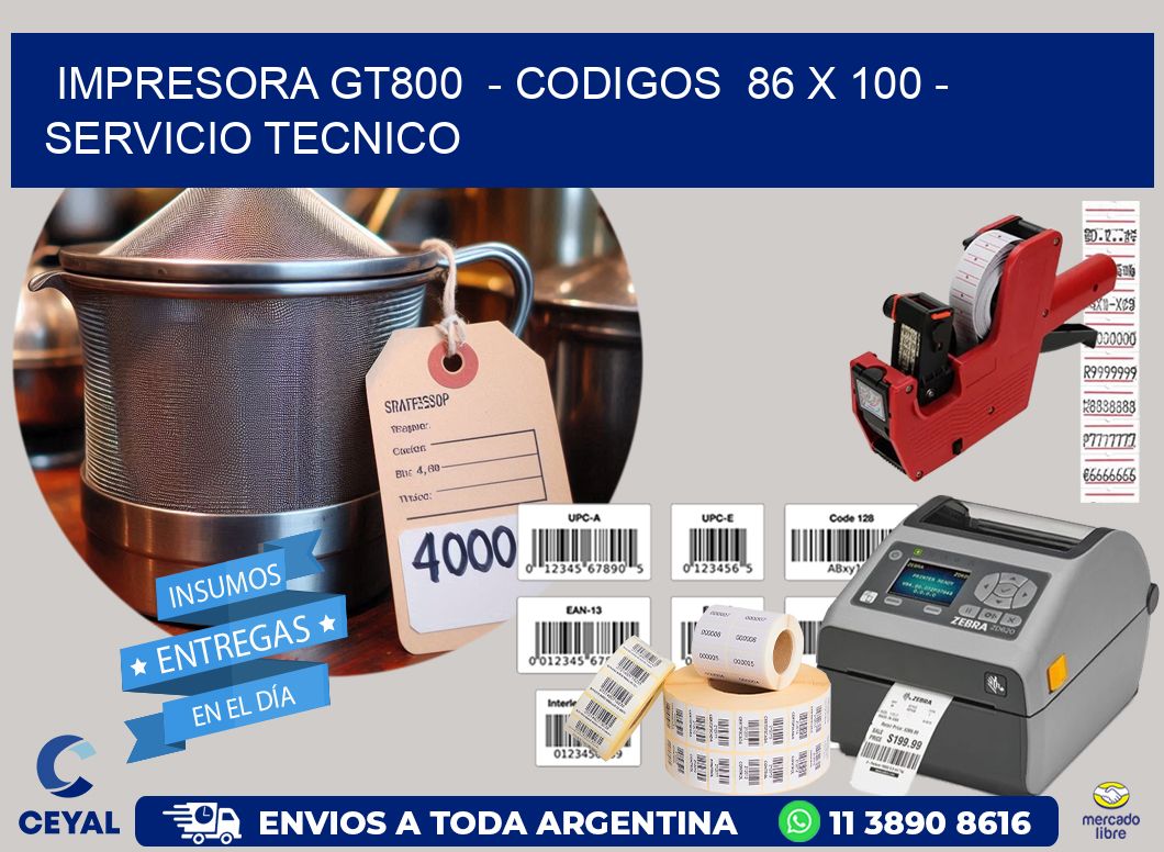 IMPRESORA GT800 - CODIGOS 86 x 100 - SERVICIO TECNICO