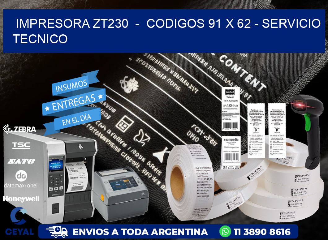 IMPRESORA ZT230 - CODIGOS 91 x 62 - SERVICIO TECNICO