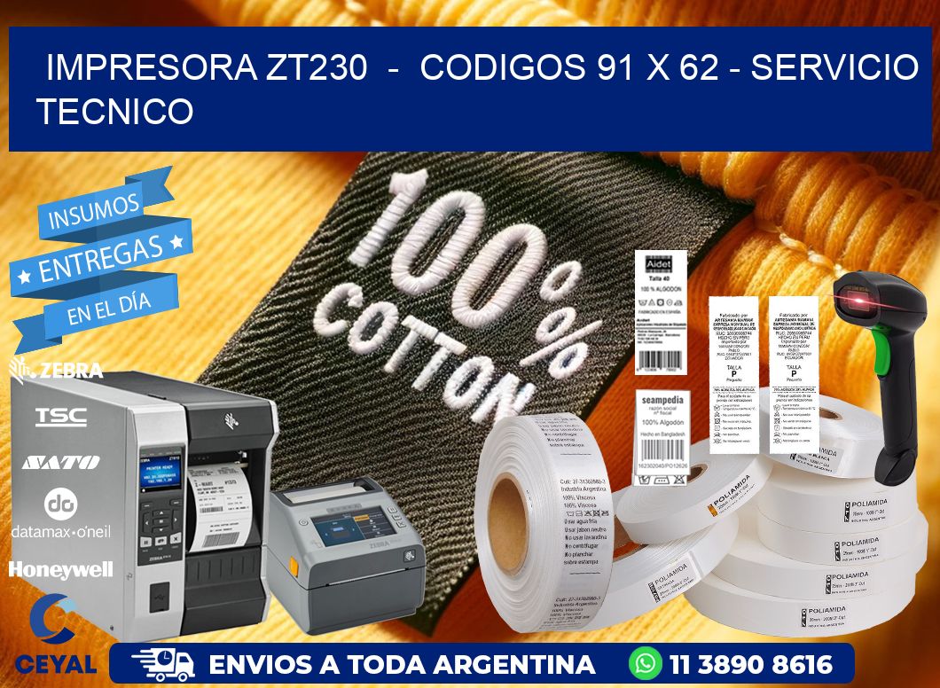 IMPRESORA ZT230 - CODIGOS 91 x 62 - SERVICIO TECNICO