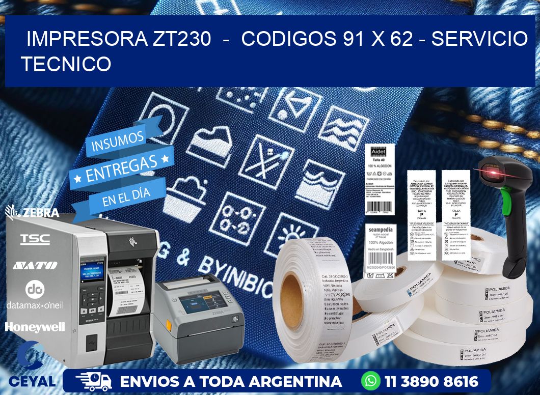 IMPRESORA ZT230 - CODIGOS 91 x 62 - SERVICIO TECNICO