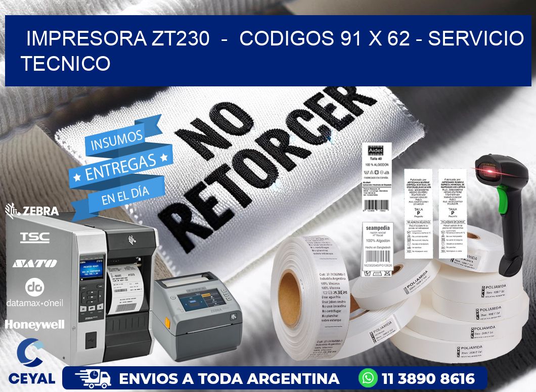 IMPRESORA ZT230 - CODIGOS 91 x 62 - SERVICIO TECNICO