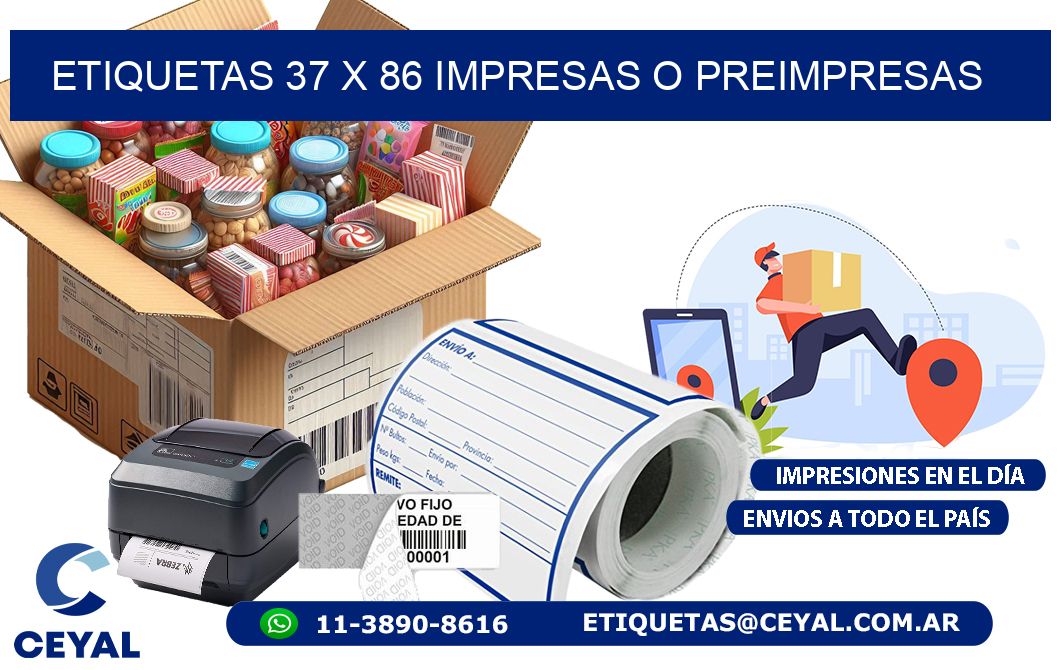 ETIQUETAS 37 x 86 IMPRESAS O PREIMPRESAS