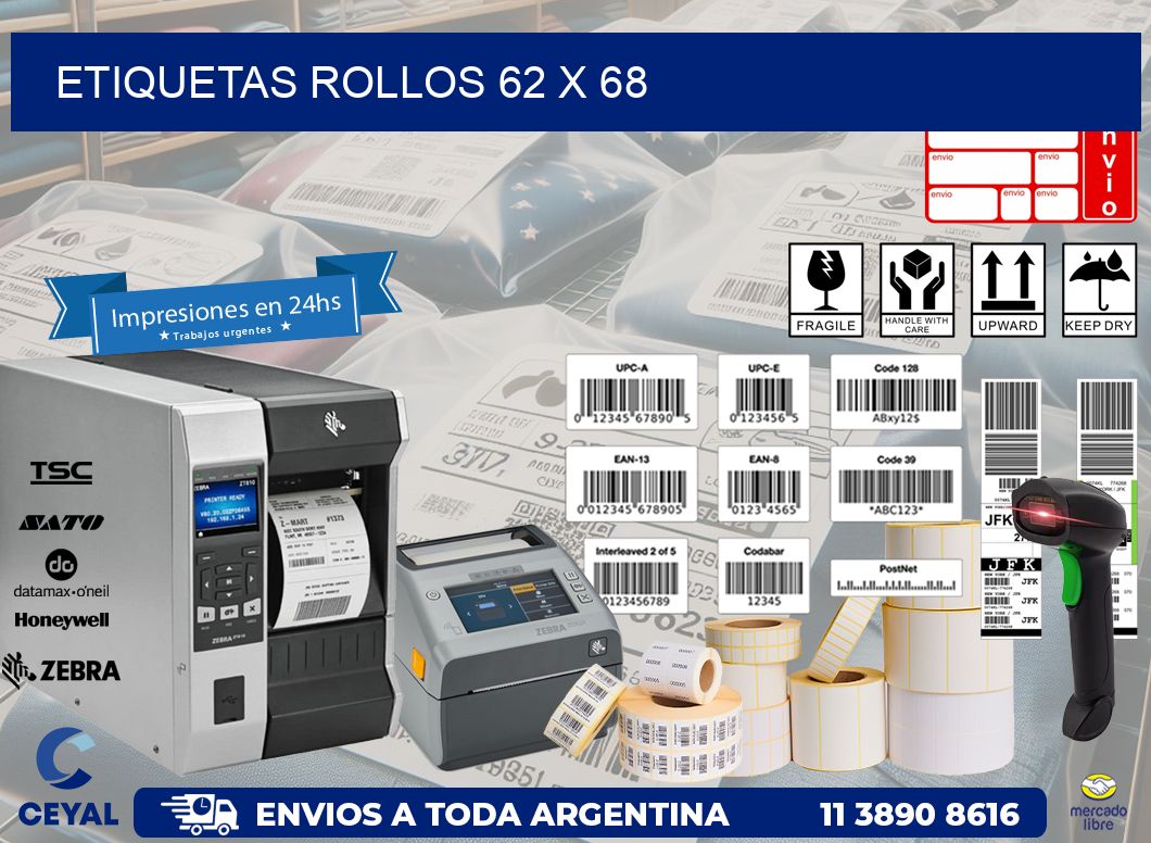 etiquetas rollos 62 x 68
