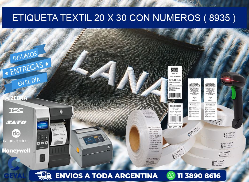 ETIQUETA TEXTIL 20 X 30 CON NUMEROS ( 8935 )
