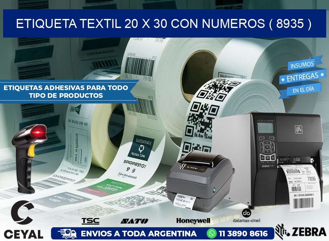 ETIQUETA TEXTIL 20 X 30 CON NUMEROS ( 8935 )