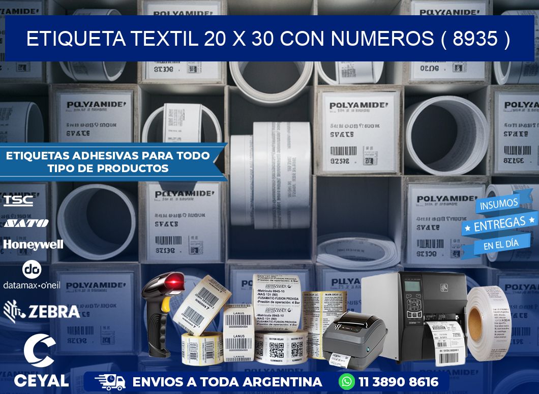 ETIQUETA TEXTIL 20 X 30 CON NUMEROS ( 8935 )