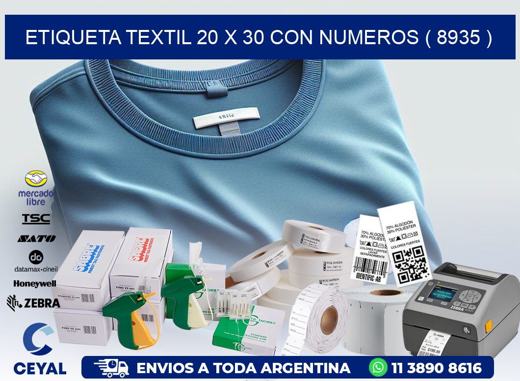 ETIQUETA TEXTIL 20 X 30 CON NUMEROS ( 8935 )