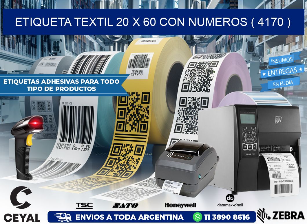 ETIQUETA TEXTIL 20 X 60 CON NUMEROS ( 4170 )