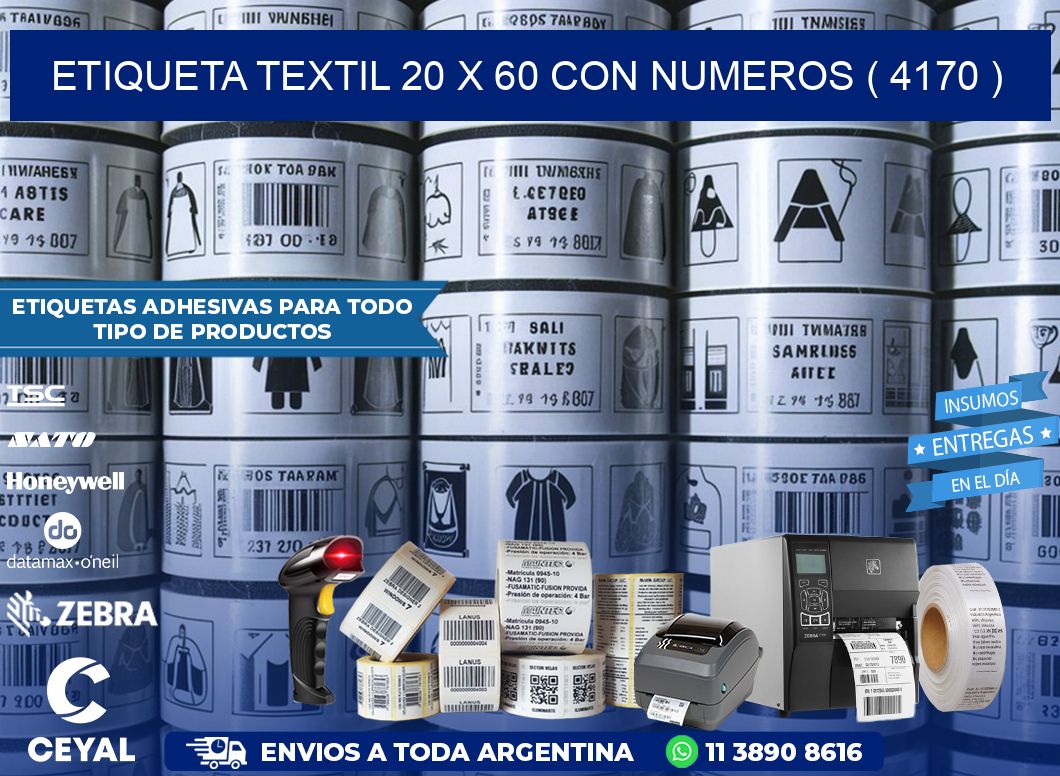 ETIQUETA TEXTIL 20 X 60 CON NUMEROS ( 4170 )