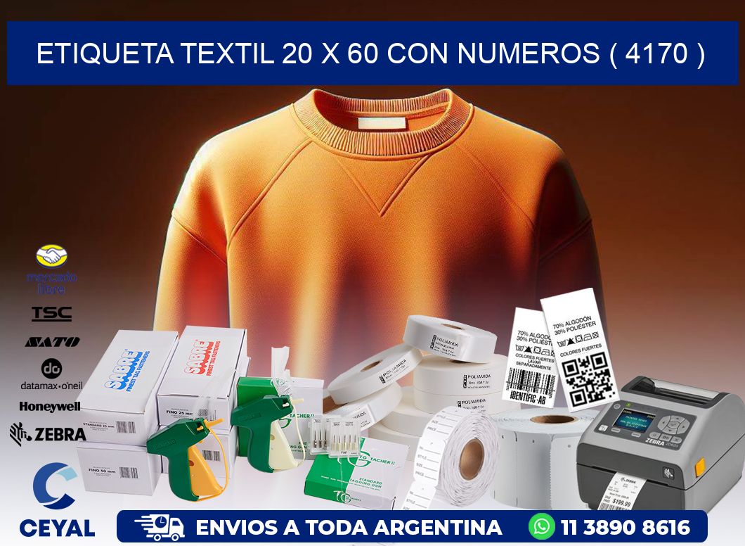 ETIQUETA TEXTIL 20 X 60 CON NUMEROS ( 4170 )