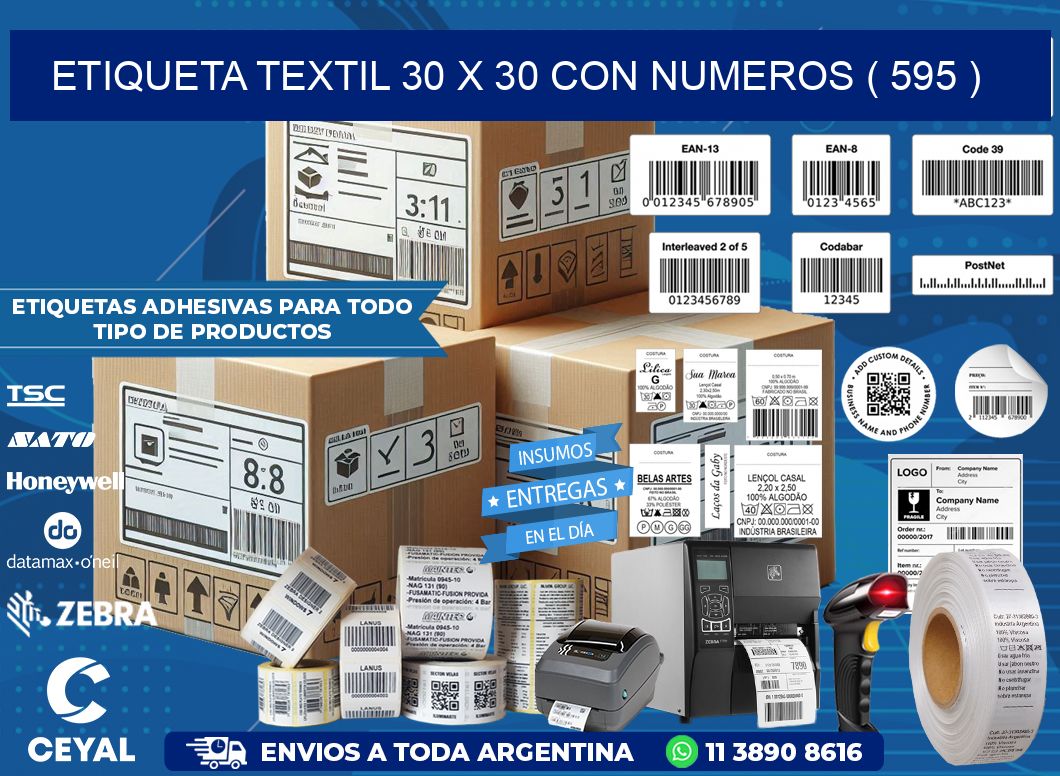 ETIQUETA TEXTIL 30 X 30 CON NUMEROS ( 595 )
