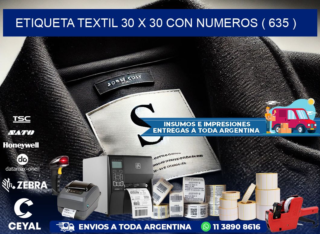 ETIQUETA TEXTIL 30 X 30 CON NUMEROS ( 635 )
