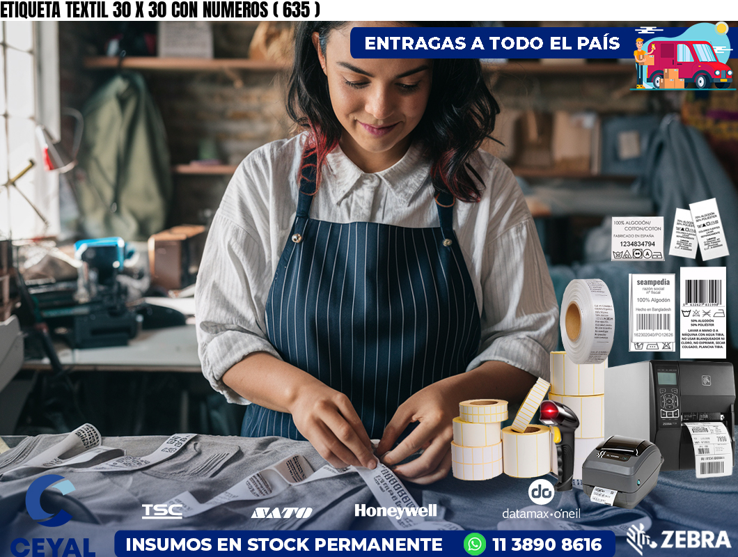 ETIQUETA TEXTIL 30 X 30 CON NUMEROS ( 635 )