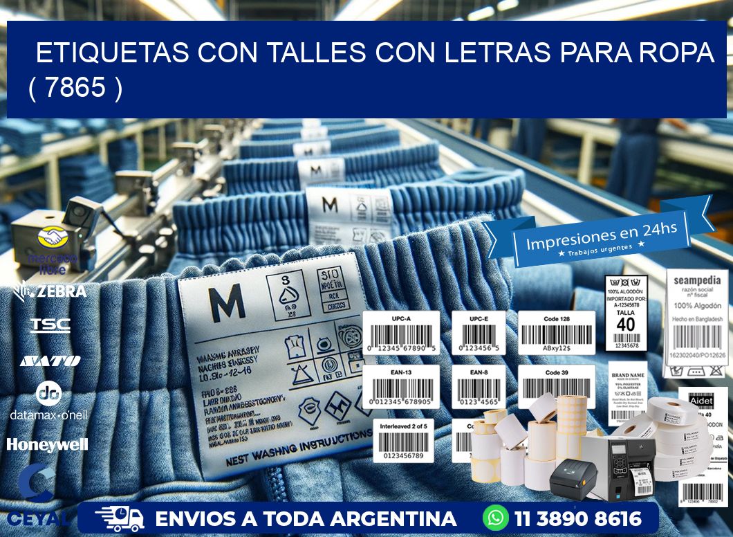 ETIQUETAS CON TALLES CON LETRAS PARA ROPA ( 7865 )