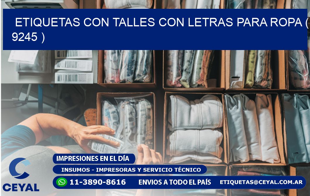 ETIQUETAS CON TALLES CON LETRAS PARA ROPA ( 9245 )